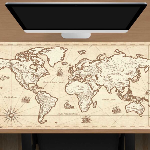 Schreibtischunterlage Weltkarte retro aus Vinyl