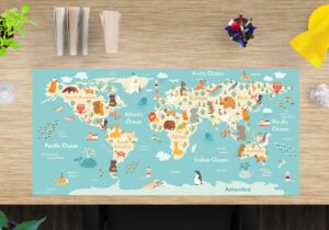 Schreibtischunterlage Weltkarte für Kinder aus Vinyl