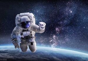 Schreibtischunterlage Astronaut im Weltall, aus Vinyl