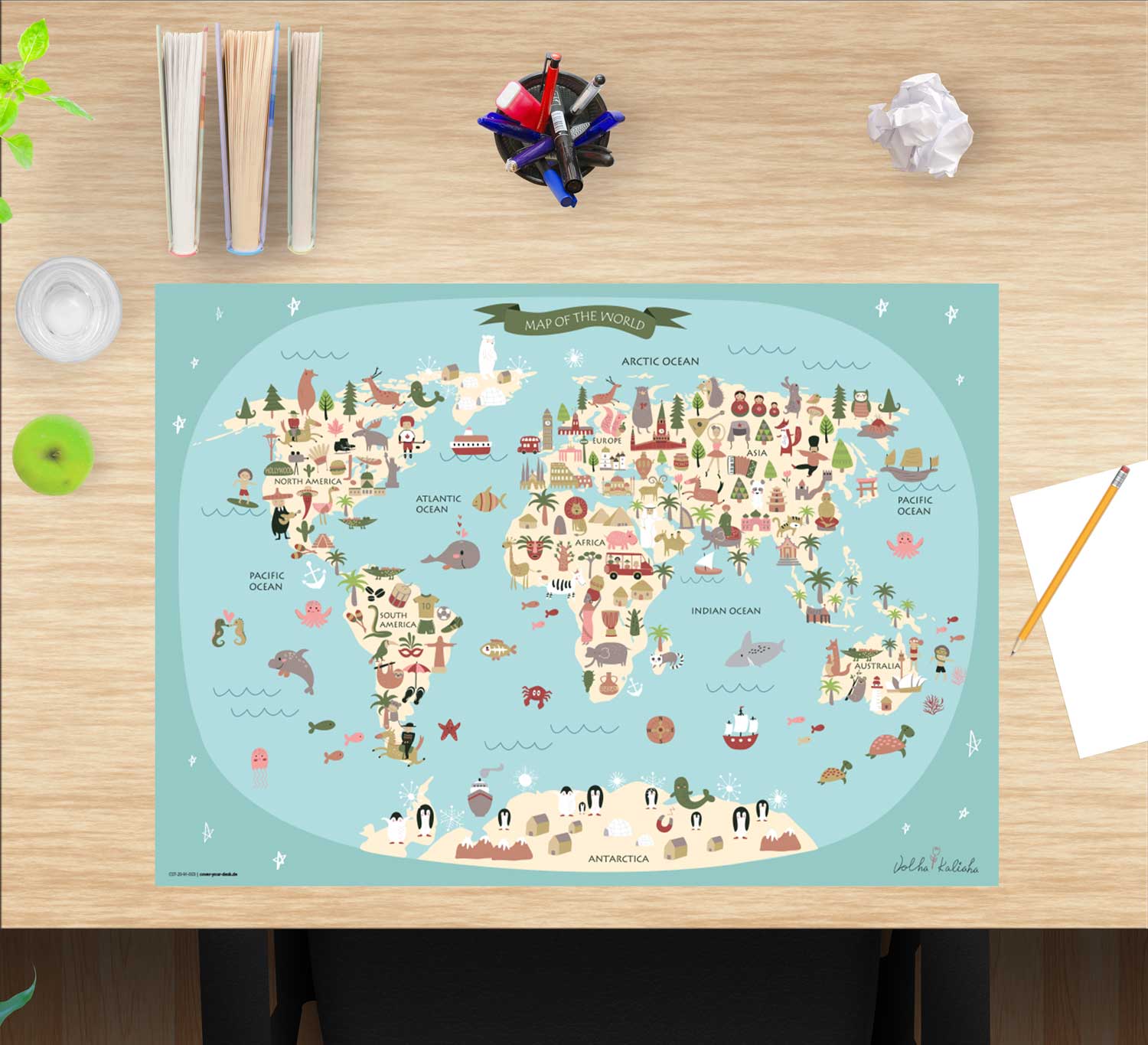 Wahl Schreibtischunterlage Map of the World schwarz Landkarte 40 x 60 cm 2 