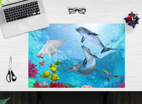 Schreibtischunterlage - Delfine unter Wasser - aus Vinyl