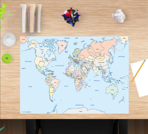 Schreibtischunterlage - Weltkarte Kinder - aus Vinyl