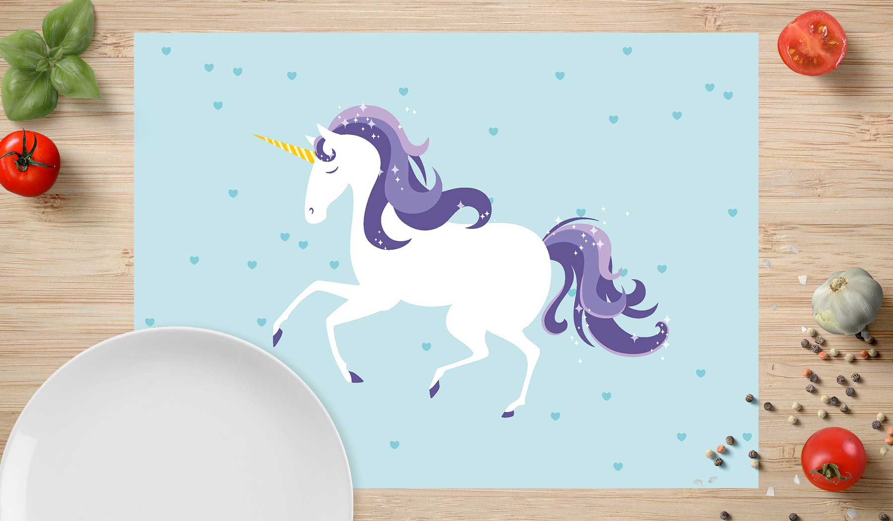Damaloo Tischset Einhorn Für Kinder - Abwaschbare Tischmatte 43x28cm