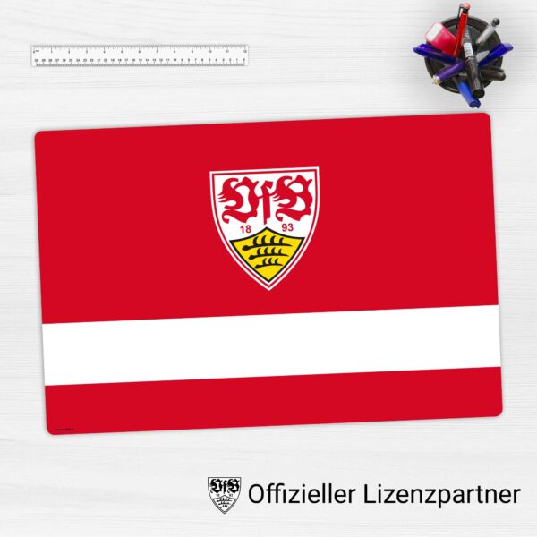 VfB Stuttgart - Brustring weiß mit Logo - Schreibtischunterlage in rot