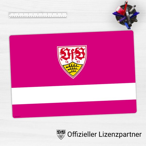 VfB Stuttgart - Brustring weiß mit Logo - Schreibtischunterlage in pink