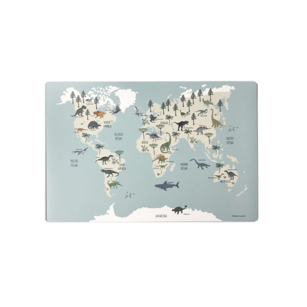Weltkarte Dinosaurier Schreibtischunterlage – Dino Weltkarte für Kinder zum Lernen