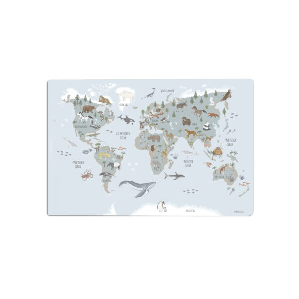 Weltkarte Tiere in deutsch Schreibtischunterlage – Bleu Motiv für Kinder