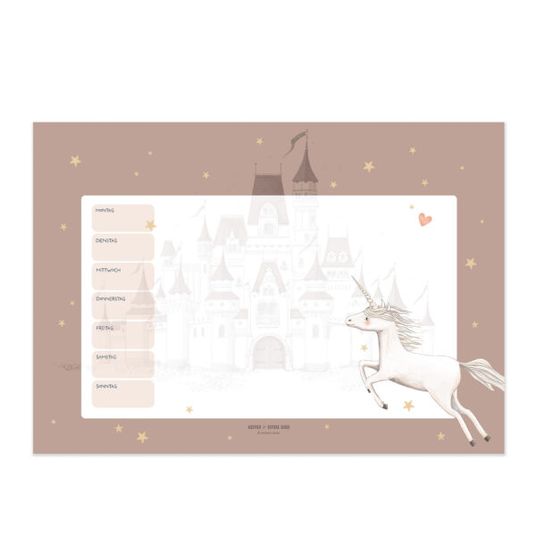 Wochenplaner für Kinder „Schloss & Einhorn“ 35 x 50 cm aus Premiumpapier – Lernhilfe für die Schule