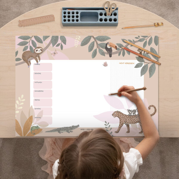 Wochenplaner für Kinder „Dschungeltiere rosa“ 35 x 50 cm aus Premiumpapier – Lernhilfe für die Schule – Bild 6