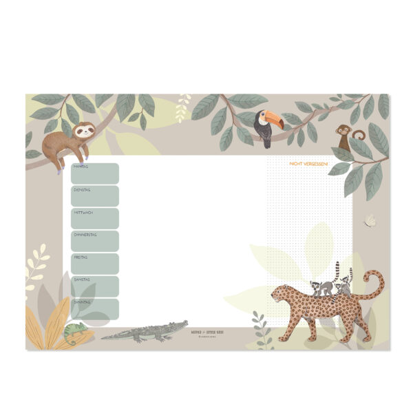 Wochenplaner für Kinder „Dschungeltiere grün“ 35 x 50 cm aus Premiumpapier – Lernhilfe für die Schule