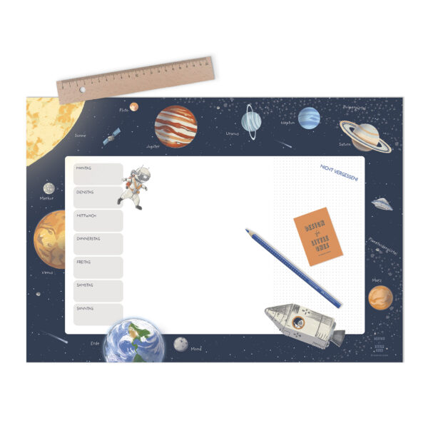 Wochenplaner für Kinder „Astronaut & Planeten“ 35 x 50 cm aus Premiumpapier – Lernhilfe für die Schule