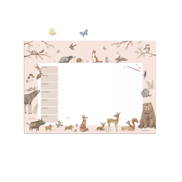 Wochenplaner für Kinder „Waldtiere rosa“ 35 x 50 cm aus Premiumpapier – Lernhilfe für die Schule