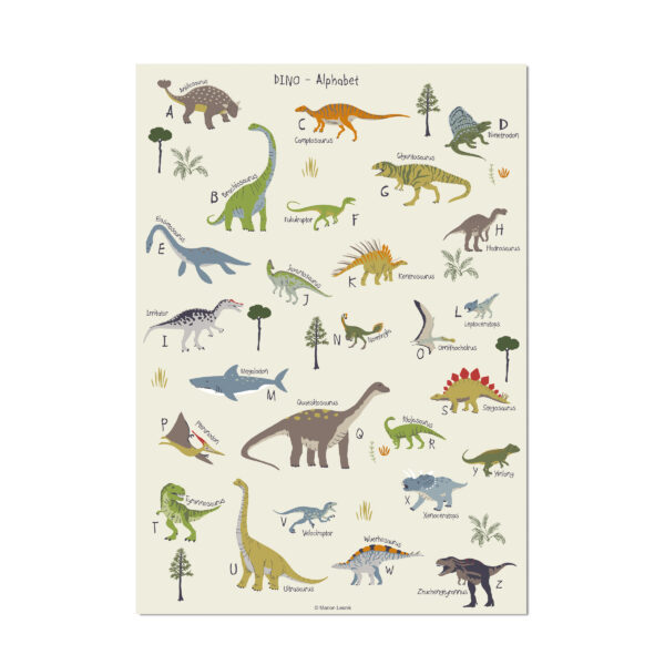 Lernposter für Kinder – „Dinosaurier ABC“ - Wandbild 50 x 70 cm aus Premiumpapier