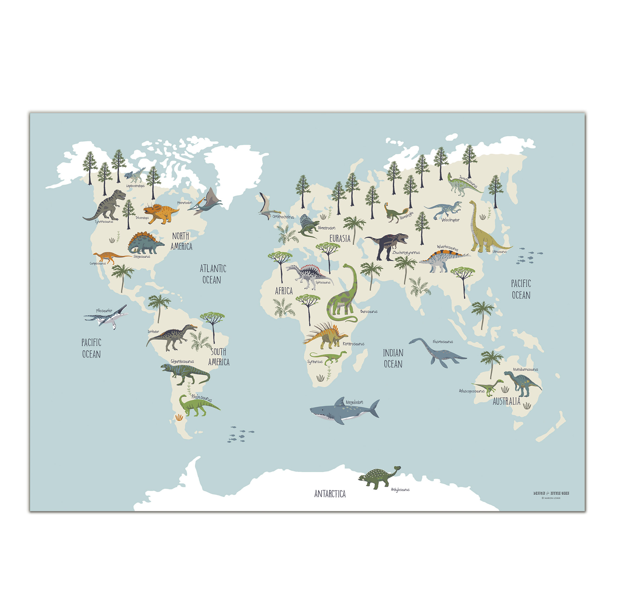 Lernposter für Kinder – „Dinosaurier Weltkarte“ – Wandbild 50 x 70 cm aus Premiumpapier