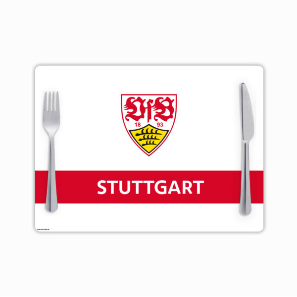 Tischset | Platzset abwaschbar -„VfB Wappen mit Stuttgart und Brustring-" aus Premium Vinyl - 44x32 cm – rutschhemmend, abwaschbar - Made in Germany